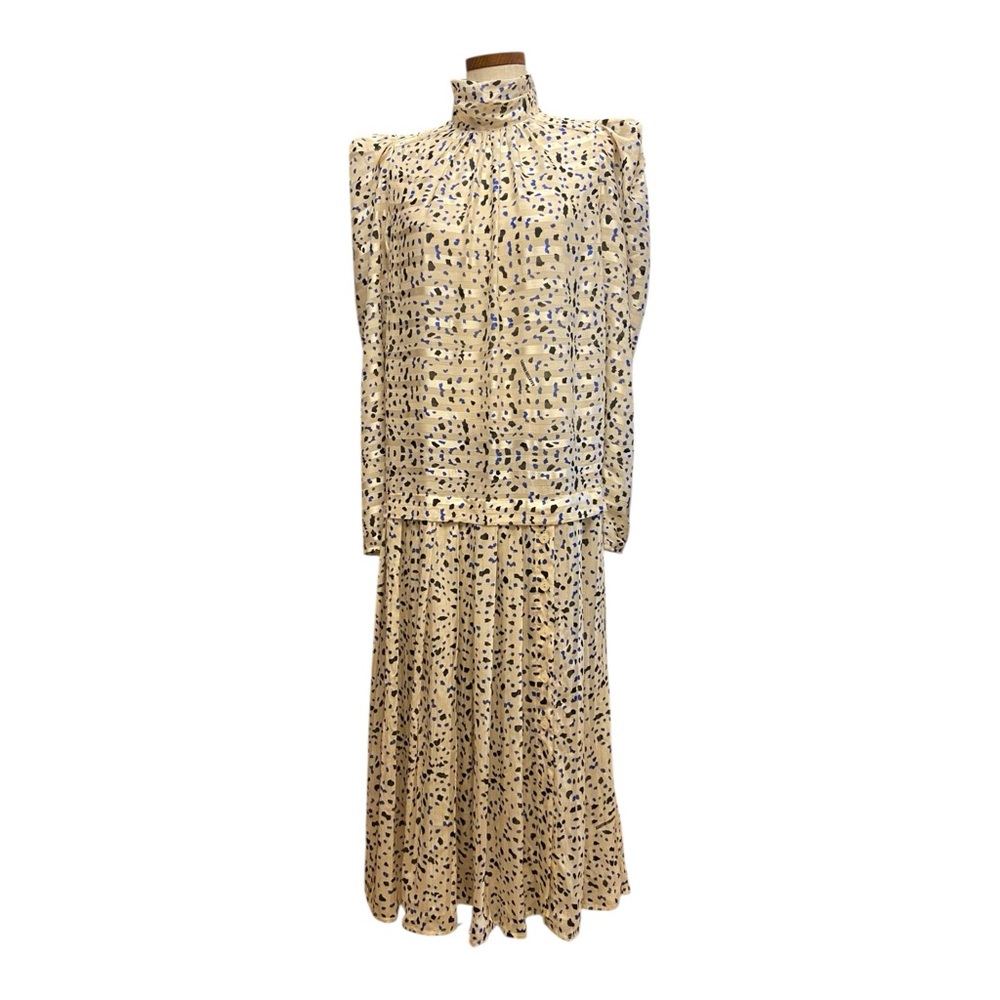 Sabina Musáyev Leilani Ivory Print Chiffon Midi Dress Sz M